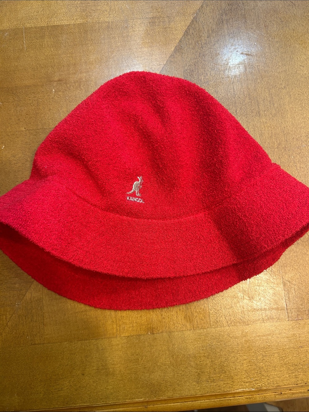 Kangol Red Fleece Bucket Hat with Embroidered Kangaroo